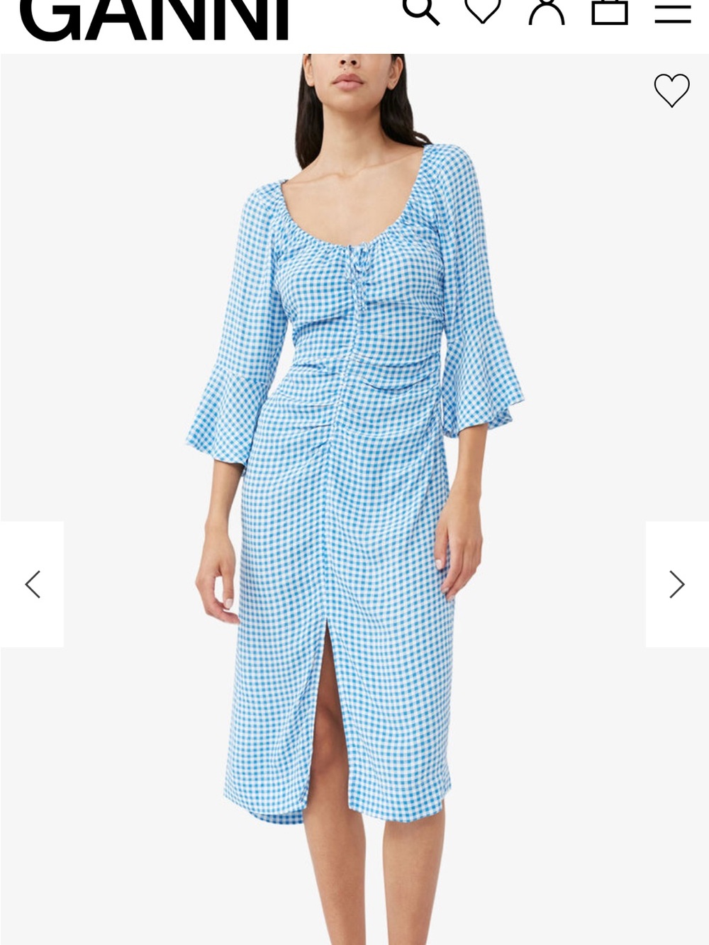 Ganni Blue and White Gingham Midi Dress
